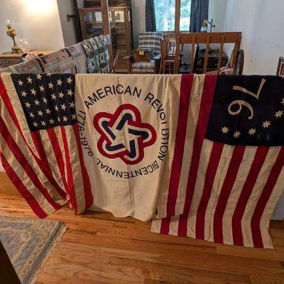 Vintage American Flags Lot - Bicentennial & Historical Flags