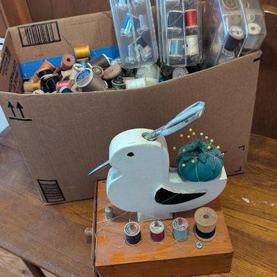 Giant Box of Thread and Vintage Sewing Organizer
