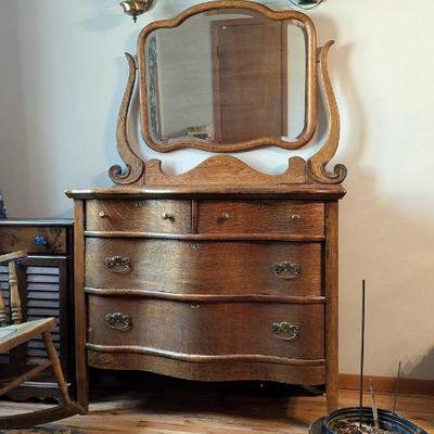 Antique Wooden Dresser with Mirror