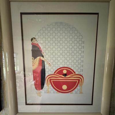 White framed Erte 'Emerald Eyes' Signed Ltd Ed Serigraph