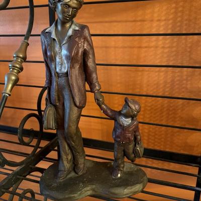MOMMY AND ME AUSTIN SCULPTURE BRONZE METAL MOTHER & SON BOY