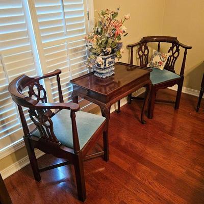Tea table and corner chairs