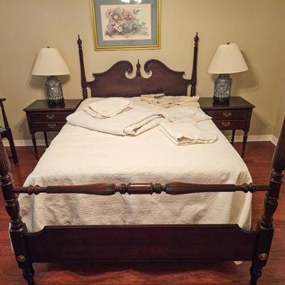 Ethan Allen "Georgian Court" full four poster bed and nightstands