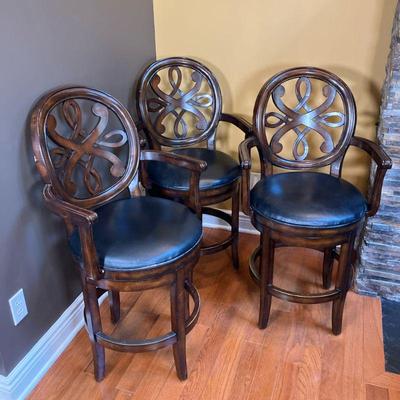 (3pc) Frontgate Bar Counter Chairs | Three Frontgate Bar or Kitchen Counter swivel chairs. - l. 22” x w. 17” x h. 42” in

