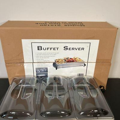 (2pc) Buffet Server & Chafing Dish | Lot Includes: *Electric Triple Buffet Server in box. *Godinger Double Chafing Dish. - l. 24” x...