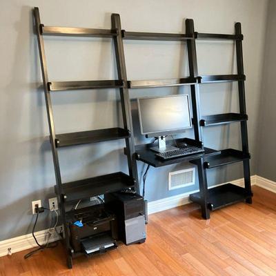 (3pc) Modern Desk & Wall Unit | Wood Wall Unit Computer Desk in 3 pieces with a black finish. Sections screw apart and will be...