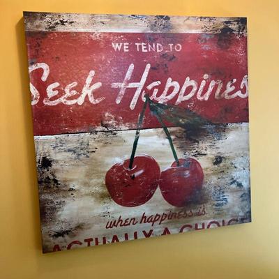 (2pc) Wall Decor Happiness | Two Wall Décor poly canvas stretched on wood frame. Positive "Happy Messaging" on both. - l. 35.5”...