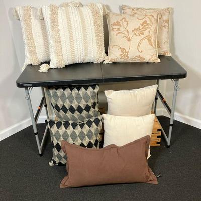 (9pc) Throw Pillows #2 | Nine Assorted Pillows including a Ralph Lauren. - l. 26” x w. 5” x h. 14” in (Ralph Lauren)

