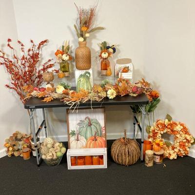 Fall Decor Lot | A very large group of all types of Fall Decorations as shown. - l. 16.5” x h. 24” in (Framed Pumkins)

