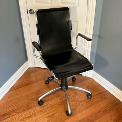 Leather Desk Chair | Crate & Barrel design, made in Italy with leather back, seat and arms. Chrome frame with castors. - l. 23.5” Arm...