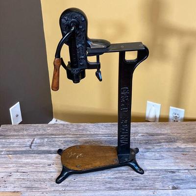 Pottery Barn Wine Opener | PB Vintage Wine Founders standing wine opener. Iron construction on a mango wood base. “Vintage 022849” is the...