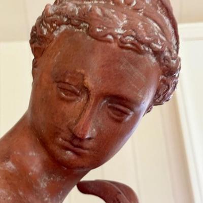 Large Life Size Italian Terracotta Nude Sculpture on Pedestal Stand