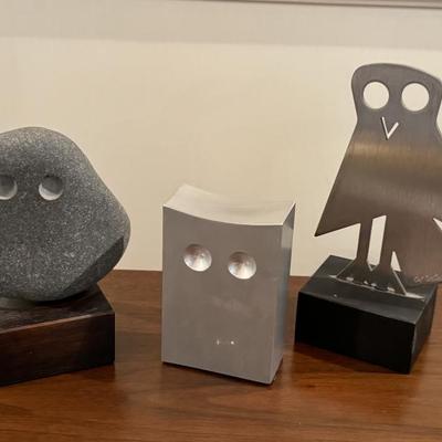 Three Artisan Crafted Owl Figurines by Cy DeCosse 