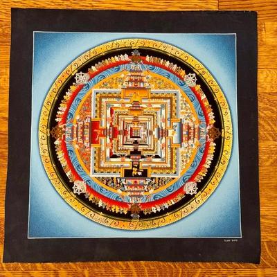 Unframed Kalachakra Mandala Wheel of Time by Tashi Lama 

Measures 15" x 15.5" 

So vibrant!