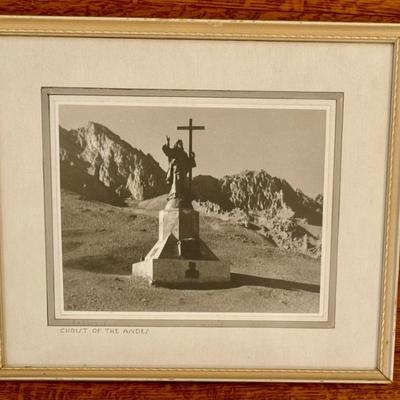Vintage Framed Black and White Photographic Print Christ of the Andes 

The Christ of the Andes monument was erected on the border...