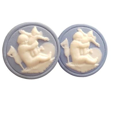Jasperware Button pair of children with their doll