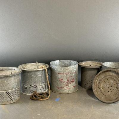Lot 414 | Lot of Vintage Bait Barrels & Bucket
