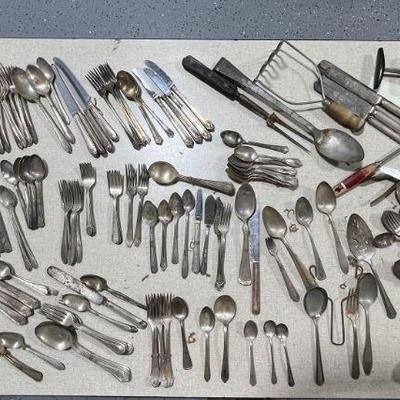Lot 378 | Silver Plate Flatware, Sugar, Creamer & More
