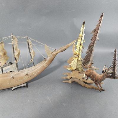 Lot 375 | Vtg Horn Carved Ship and More

