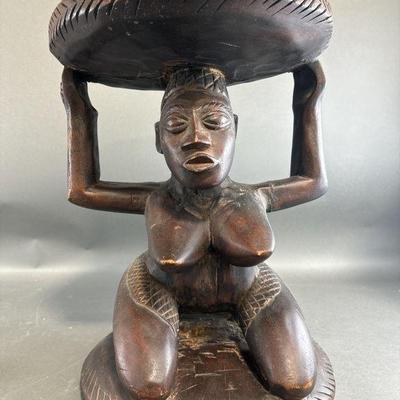 Lot 118 | Carved Wood African Stool: Female Figure
