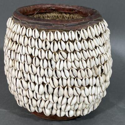 Lot 108 | Hand Woven Leather & Cowrie Shell Basket

