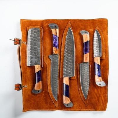 Lot 103r | Handmade Damascus Steel Chef Knife Set
