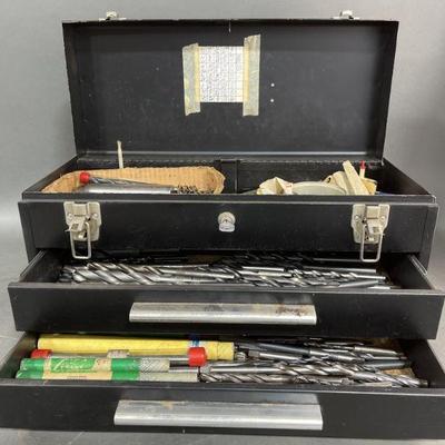 Lot 297 | Metal Toolbox With Lock & Key Full of Drill Bits
