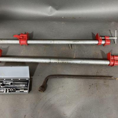Lot 428 | 2 Long Quick Release Clamps & Socket Wrenches
