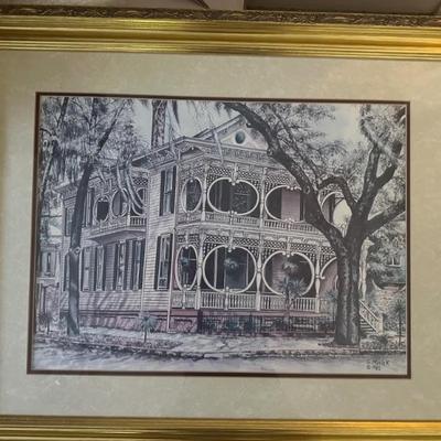 Gregory Myrick signed and beautifully framed print of the Historic Gingerbread House 