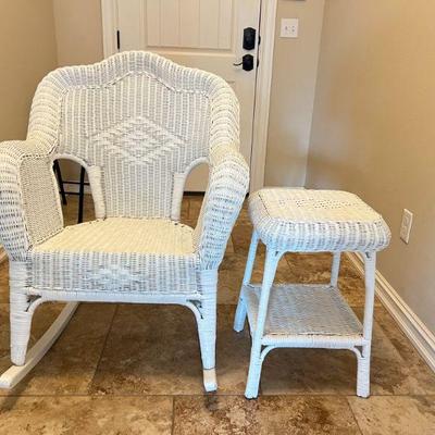White Wicker Rocker $100
Side Table $40.00