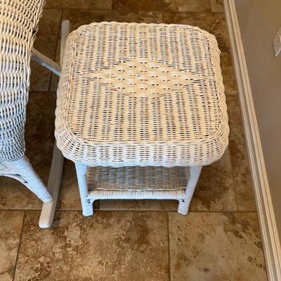 White Wicker Rocker $100
Side Table $40.00