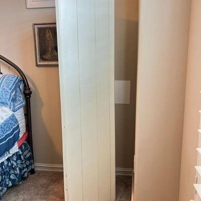 Wooden Corner Cabinet
26" wide, 14" deep, and 65.5" tall 
$75.00