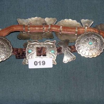 ANTIQUE SILVER AND TURQUOISE CONCHO BELT $