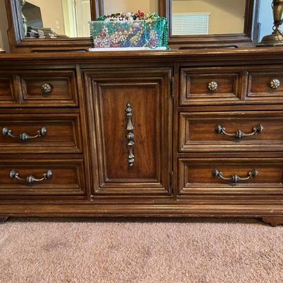 1970’s • Nine Drawer • Dresser • w/Dual Mirrors • 66”l x 30” h x 20”d • Add 48”h for Mirrors • $225