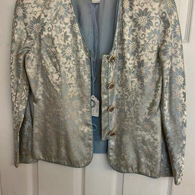 Silver Lamè • French Blue • Brocade • Jacket • w/Rhinestone Buttons • Size S • $75