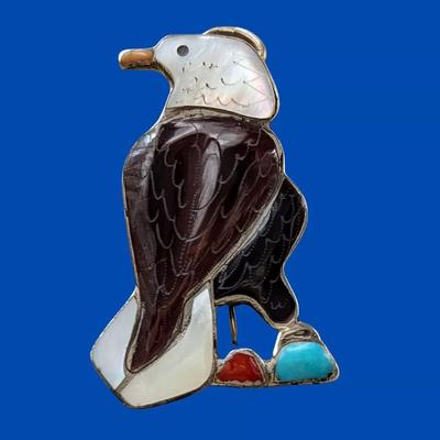 Eva Etsate Zuni eagle pin. For sale on Ebay. See sale description for link.
