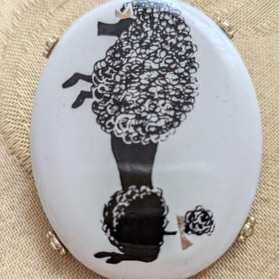 Great MCM ceramic brooch with image of a fancy Poodle!
