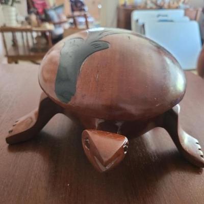 Large carved turtle trinket box