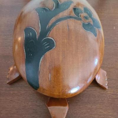 Large carved turtle trinket box
