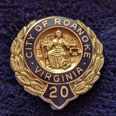 City of Roanoke VA 20 year service pin 10K. For sale on Ebay. See sale description for link.