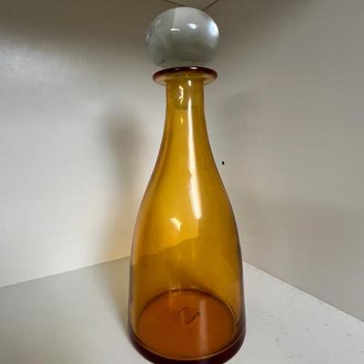 Vintage hand-blown amber glass decanter