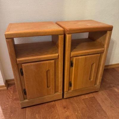 Pair of Petite Solid Wood Side Tables w/ Open Shelving	