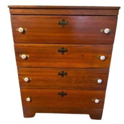 Cottage Style Dresser w/ 4 Drawers + Brass & Floral Knobs	