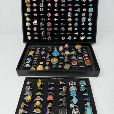 Variety of Costume Rings: Mix of Sterling, Steel, & Few Gold Pieces	
