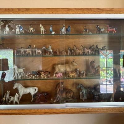 Wall-Mounted Horse Figurine Showcase w/ Sliding Glass Doors	