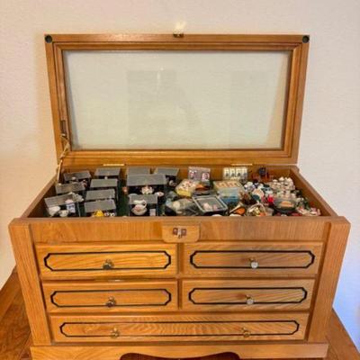 Wooden Tool Chest Filled w/ Handcrafted Miniature Dollhouse & Store-Bought Gems	