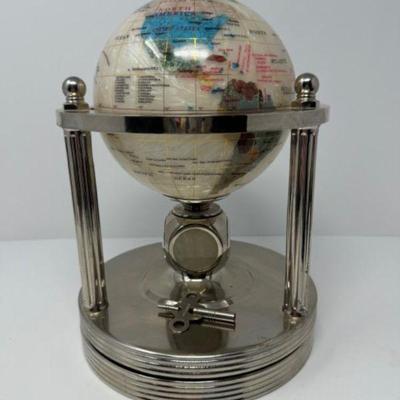 Vintage Mother of Pearl Gemstone Globe Barometer w/ Rotating Stand	
