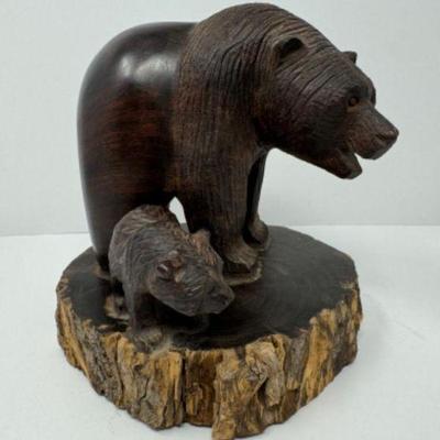 Hand-Carved Ironwood Mother Bear & Cub - Made in Mexico	