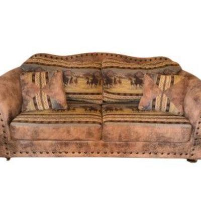 Western Classics Wild Horses Sofa w/ Navajo-Inspired Patterned Cushions	