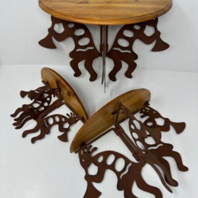 Vintage Kokopelli Wood & Metal Half Moon Wall Shelf	